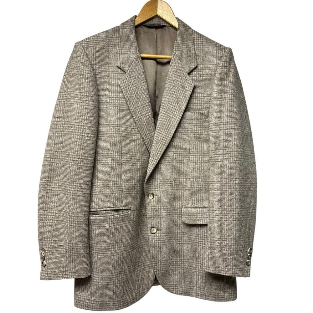 Daniel Hechter Paris Mens Size 40R Blazer Jacket Brown Wool Tweed Plaid